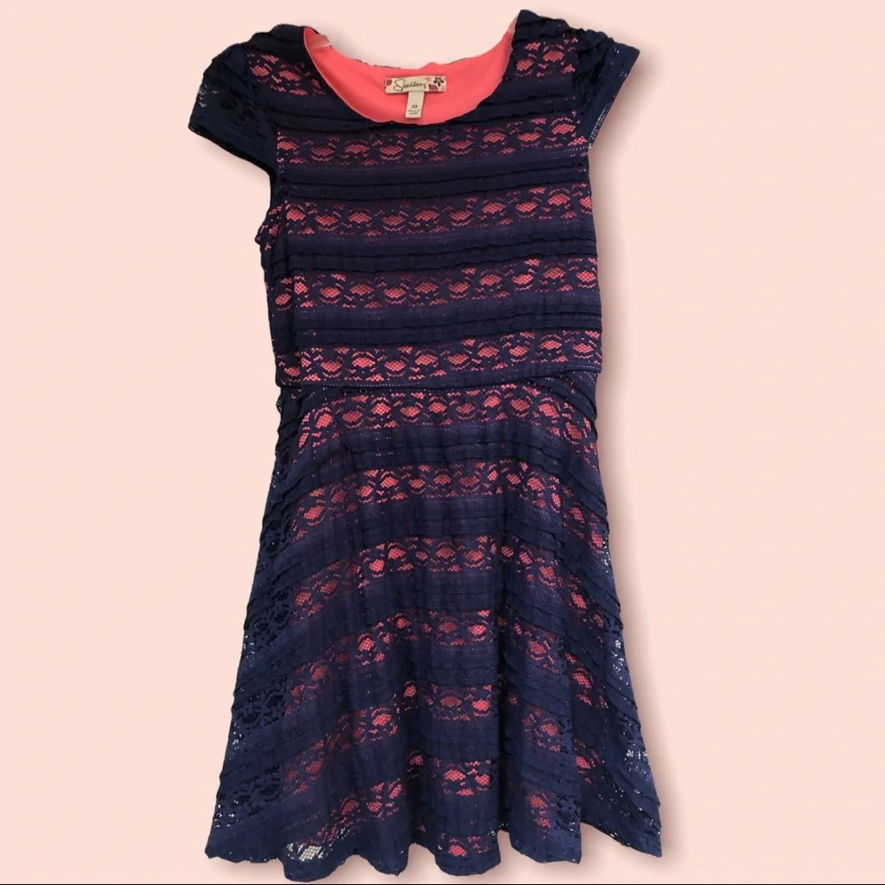 Speechless Girls Size 10 Navy & Coral Lace Dress